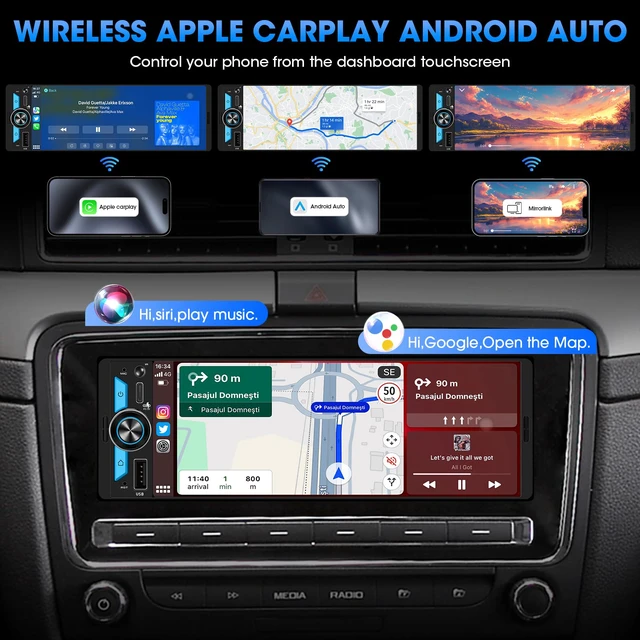 Alt view image 2 of 7 - Wireless Single Din CarPlay Stereo: 6.5" Android Auto Touchscreen Car Radio Incell Display 300W 4.2 CHN 2 Subwoofer Outputs Bluetooth USB Type-C Fast Charge SWC