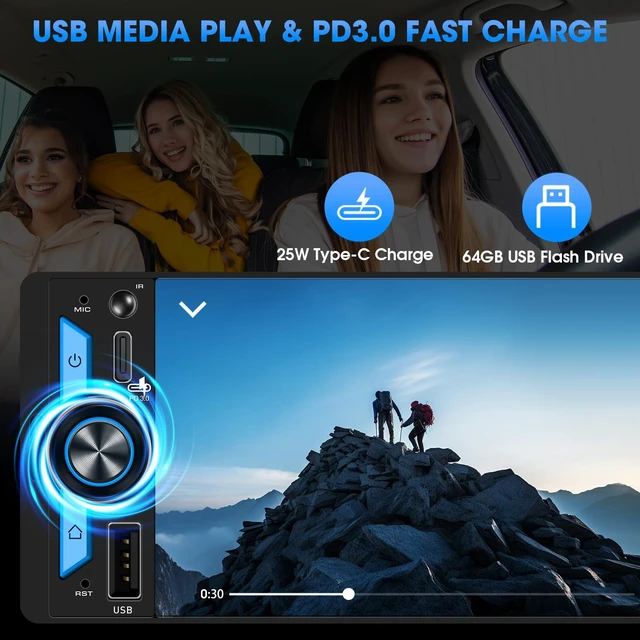 Alt view image 5 of 7 - Wireless Single Din CarPlay Stereo: 6.5" Android Auto Touchscreen Car Radio Incell Display 300W 4.2 CHN 2 Subwoofer Outputs Bluetooth USB Type-C Fast Charge SWC