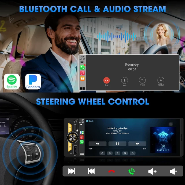 Alt view image 6 of 7 - Wireless Single Din CarPlay Stereo: 6.5" Android Auto Touchscreen Car Radio Incell Display 300W 4.2 CHN 2 Subwoofer Outputs Bluetooth USB Type-C Fast Charge SWC