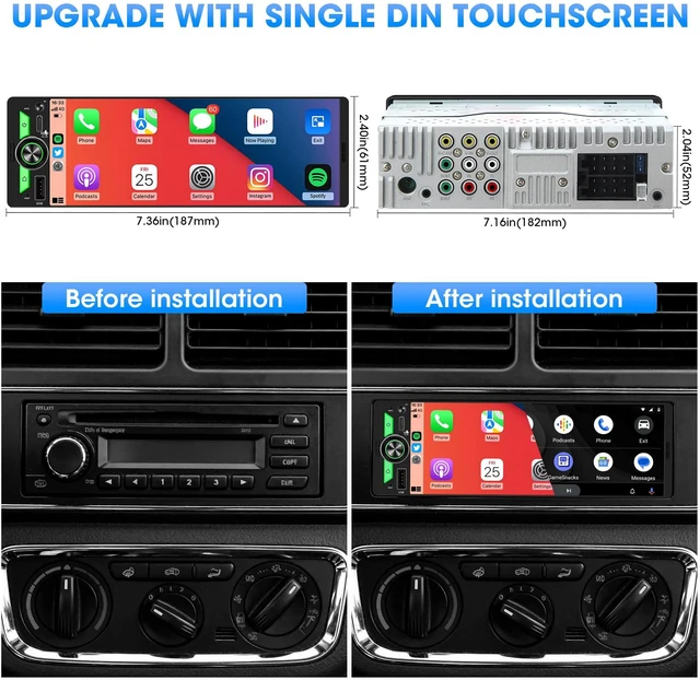 Alt view image 7 of 7 - Wireless Single Din CarPlay Stereo: 6.5" Android Auto Touchscreen Car Radio Incell Display 300W 4.2 CHN 2 Subwoofer Outputs Bluetooth USB Type-C Fast Charge SWC