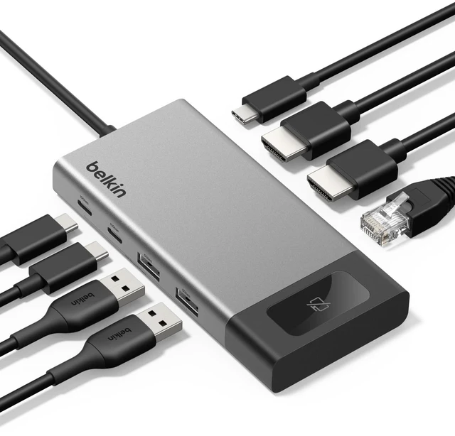 Main image of USB-C Hub 8 in 1 100W Dual Display for Windows 4K@60Hz resolution, ethernet port, mirrored display support for macOS, compatible with Chromebook, travel-friendly