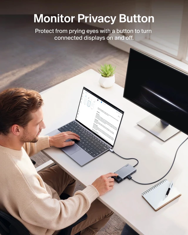 Alt view image 4 of 7 - USB-C Hub 8 in 1 100W Dual Display for Windows 4K@60Hz resolution, ethernet port, mirrored display support for macOS, compatible with Chromebook, travel-friendly