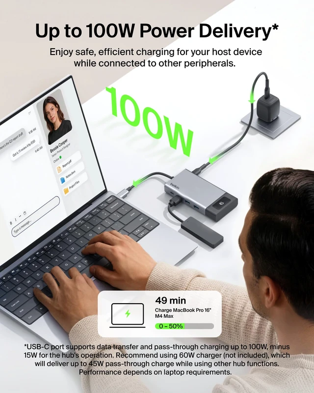 Alt view image 5 of 7 - USB-C Hub 8 in 1 100W Dual Display for Windows 4K@60Hz resolution, ethernet port, mirrored display support for macOS, compatible with Chromebook, travel-friendly