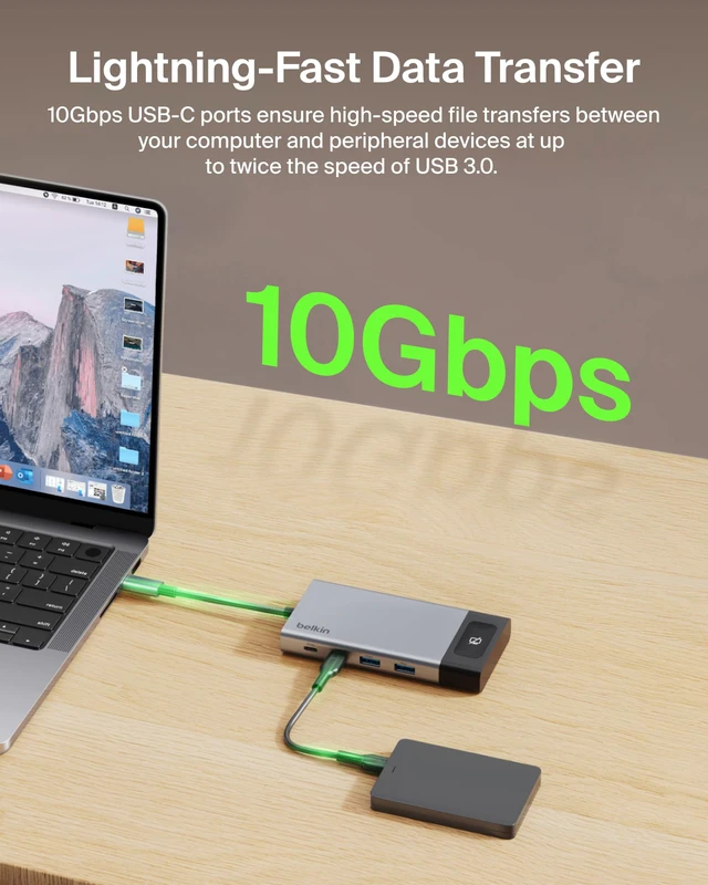 Alt view image 6 of 7 - USB-C Hub 8 in 1 100W Dual Display for Windows 4K@60Hz resolution, ethernet port, mirrored display support for macOS, compatible with Chromebook, travel-friendly