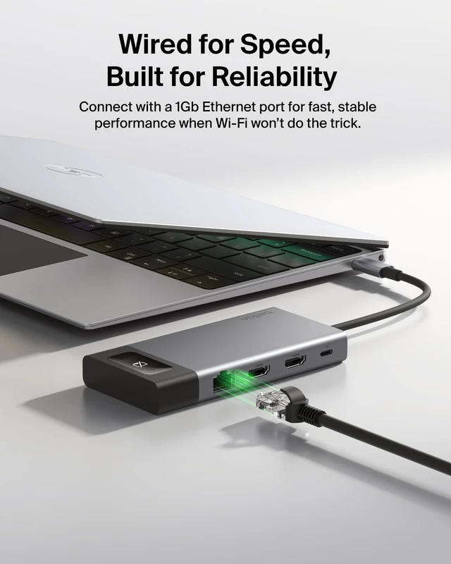 Alt view image 7 of 7 - USB-C Hub 8 in 1 100W Dual Display for Windows 4K@60Hz resolution, ethernet port, mirrored display support for macOS, compatible with Chromebook, travel-friendly