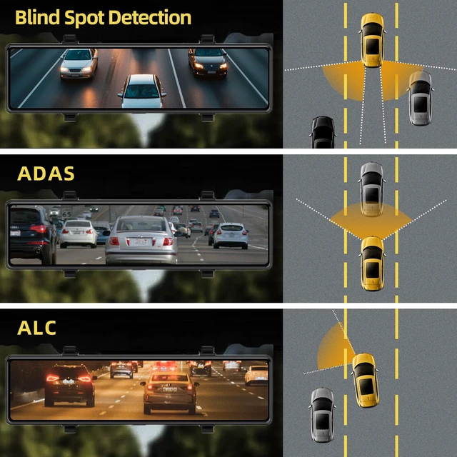 Alt view image 4 of 7 - 12" Mirror Dash Cam Front and Rear, 4K Dual Dashcam for Cars with Voice Control, WiFi ADAS&BSD&LCA, GPS, Reverse Assist, G-Sensor, 24 Parking Monitor, Free 64GB Card