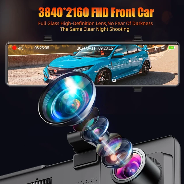 Alt view image 6 of 7 - 12" Mirror Dash Cam Front and Rear, 4K Dual Dashcam for Cars with Voice Control, WiFi ADAS&BSD&LCA, GPS, Reverse Assist, G-Sensor, 24 Parking Monitor, Free 64GB Card