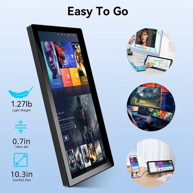 Alt view image 5 of 7 - 10.3 Inch Small Touchscreen Monitor, 400cd/m², IPS Stretched Bar LCD Mini Travel Touch Display 1920 * 720 HDMI USBC, Portable Touch Screen for Laptop Computer Windows Aida64 GPU CPU RAM Monitoring