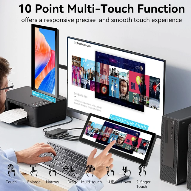 Alt view image 6 of 7 - 10.3 Inch Small Touchscreen Monitor, 400cd/m², IPS Stretched Bar LCD Mini Travel Touch Display 1920 * 720 HDMI USBC, Portable Touch Screen for Laptop Computer Windows Aida64 GPU CPU RAM Monitoring