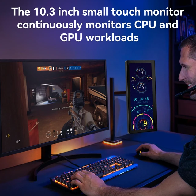 Alt view image 7 of 7 - 10.3 Inch Small Touchscreen Monitor, 400cd/m², IPS Stretched Bar LCD Mini Travel Touch Display 1920 * 720 HDMI USBC, Portable Touch Screen for Laptop Computer Windows Aida64 GPU CPU RAM Monitoring