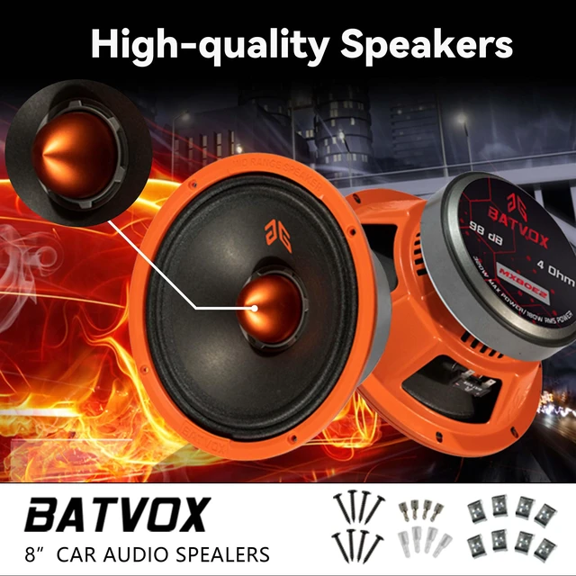 Alt view image 2 of 7 - MX80E2 Loudspeaker 8 Inch Midrange 640 Watts 4 Ohms Orange Bullet, Premium Quality Audio Door Speakers for Car or Truck Stereo Sound System, Orange (2 Speakers)