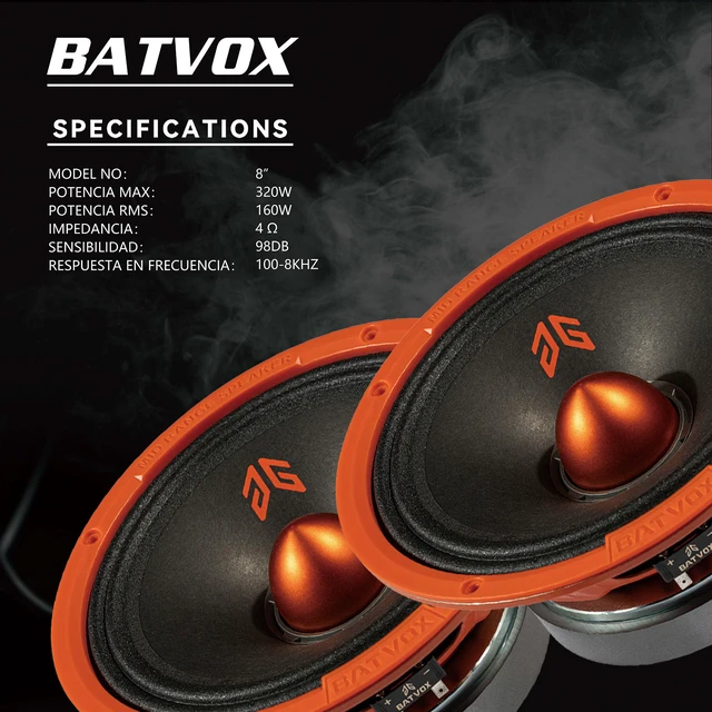 Alt view image 3 of 7 - MX80E2 Loudspeaker 8 Inch Midrange 640 Watts 4 Ohms Orange Bullet, Premium Quality Audio Door Speakers for Car or Truck Stereo Sound System, Orange (2 Speakers)
