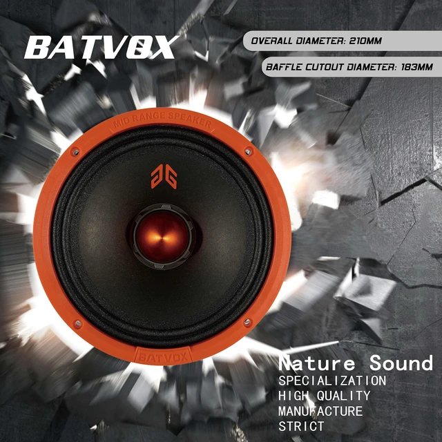 Alt view image 4 of 7 - MX80E2 Loudspeaker 8 Inch Midrange 640 Watts 4 Ohms Orange Bullet, Premium Quality Audio Door Speakers for Car or Truck Stereo Sound System, Orange (2 Speakers)