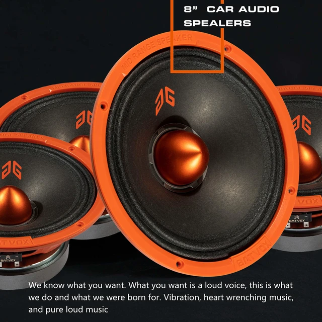 Alt view image 5 of 7 - MX80E2 Loudspeaker 8 Inch Midrange 640 Watts 4 Ohms Orange Bullet, Premium Quality Audio Door Speakers for Car or Truck Stereo Sound System, Orange (2 Speakers)