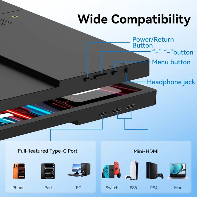 Alt view image 3 of 7 - 17.3 Inch Portable Monitor Suitable for Both Office and Home Use 1600×900 resolution, 16:9 widescreena portable monitor ideal for work, study, and travel