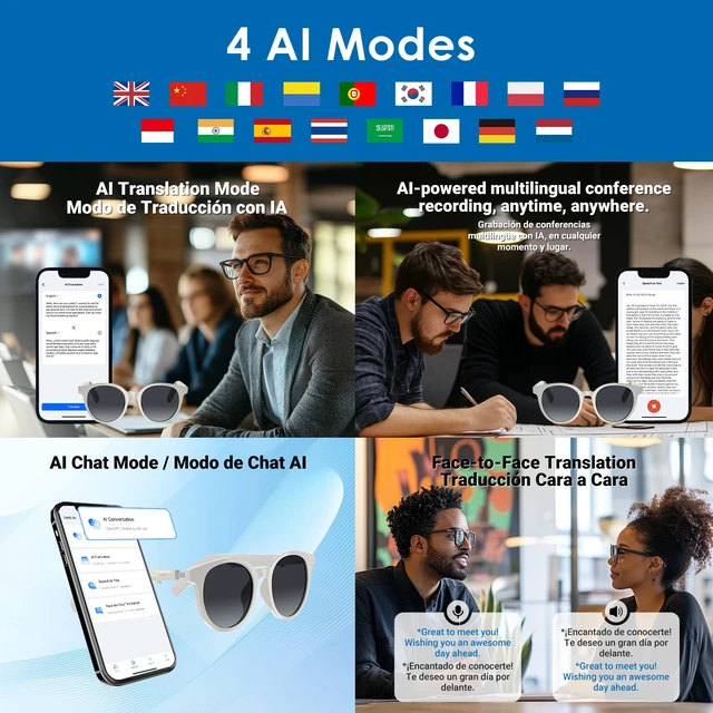 Alt view image 3 of 7 - AI Glasses for Men & Women, Low Bridge Fit, Smart Sunglasses Powered by ChatGPT with 74-Language Translation, Bluetooth 5.4, 11H Music/9H Call, UV400 & Polarized Lenses for Travel & Daily Use