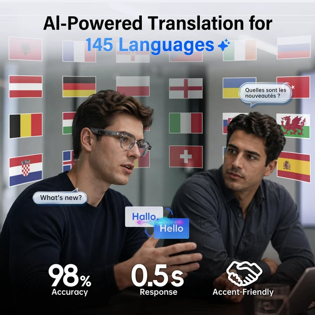 Alt view image 2 of 7 - AI Smart Glasses, Real-Time Translation, Bluetooth Translation Glasses AI Sunglasses for Women Men, Real Time Translation, Bluetooth Open Earbuds, 11H Playtime, UV Protection, IPX4 Waterproof