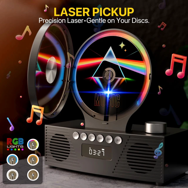 Alt view image 4 of 7 - Portable CD Player with Bluetooth, Rechargeable & Hi-Fi Speakers Bluetooth TX & RX, 4000mAh rechargeable battery, retro kpop CD player, Hi-Fi stereo, sleep timer, USB/TF/AUX, 5 CD formats