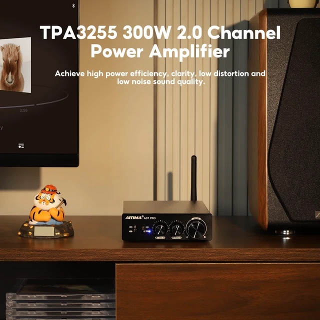 Alt view image 5 of 7 - A07 Pro Bluetooth 5.2 Amplifier 300Wx2 Class D Stereo Amp TPA3255 Desktop Receiver with Bass/Treble Tone Controls.Class D Integrated Amp for passive speakers & 2.0/2.1 home theater