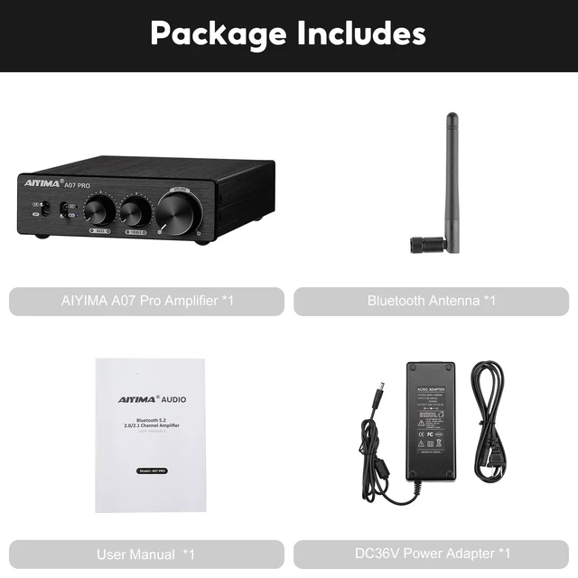 Alt view image 7 of 7 - A07 Pro Bluetooth 5.2 Amplifier 300Wx2 Class D Stereo Amp TPA3255 Desktop Receiver with Bass/Treble Tone Controls.Class D Integrated Amp for passive speakers & 2.0/2.1 home theater
