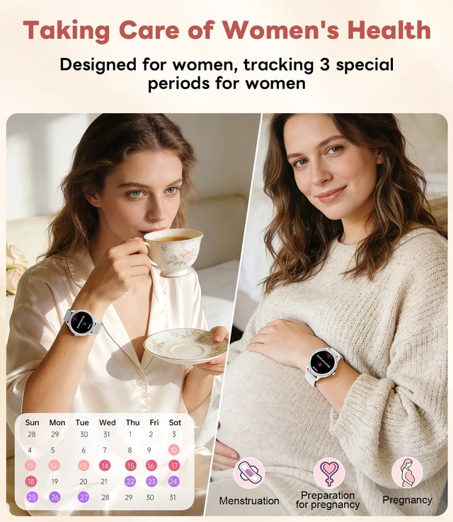 Alt view image 5 of 7 - Smart Watch for Women Diamond, Bluetooth Calls, 1.32-inch HD Screen Round Fitness Tracker with Menstrual Cycle/Sleep/Heart Rate Monitor, 100+ Sports Mode, Android/iOS Phone, Silver