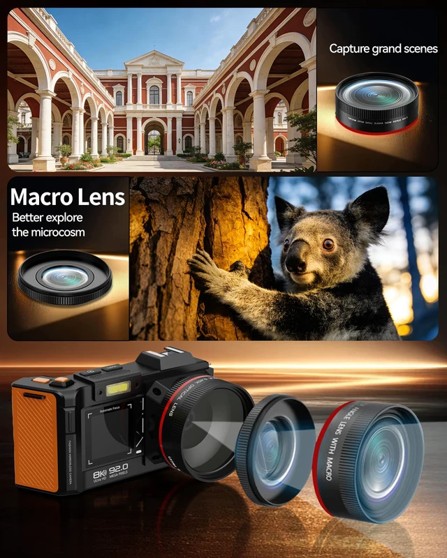 Alt view image 5 of 7 - 8K Digital Camera for Photography, 92MP WiFi Vlogging Camera for Front and Rear Screen, 18X Digital Zoom, Point and Shoot Camera for YouTube with 64GB SD Card (8K Black)