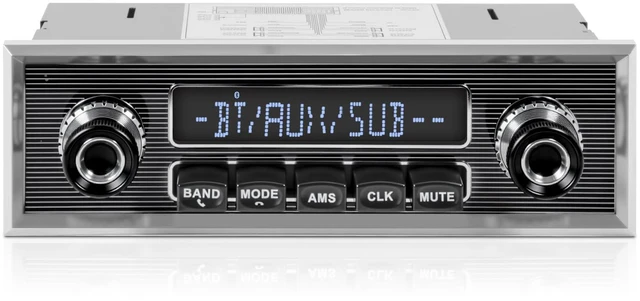 Main image of Retro Vintage Radio for Classic Vehicle - Single Din Bluetooth Car Stereo AM FM USB AUX EQ Subwoofer RCA Output