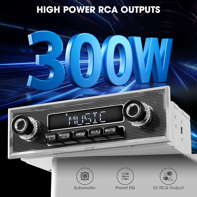 Alt view image 5 of 6 - Retro Vintage Radio for Classic Vehicle - Single Din Bluetooth Car Stereo AM FM USB AUX EQ Subwoofer RCA Output