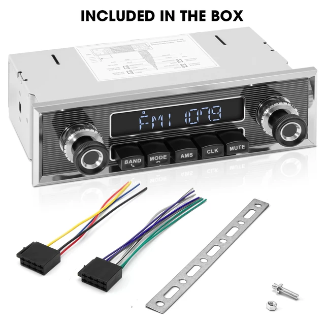 Alt view image 6 of 6 - Retro Vintage Radio for Classic Vehicle - Single Din Bluetooth Car Stereo AM FM USB AUX EQ Subwoofer RCA Output