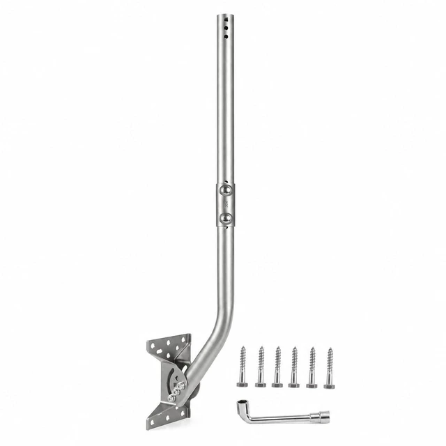 Main image of Antenna Mount J-Pole for Weather Station 1.5x35in 304 Stainless Steel 2mm Bracket with Reversible 180° Pivot Lock for Walls, Eaves or Roofs, Hardware Included, Supports Starlink, Adapter Required