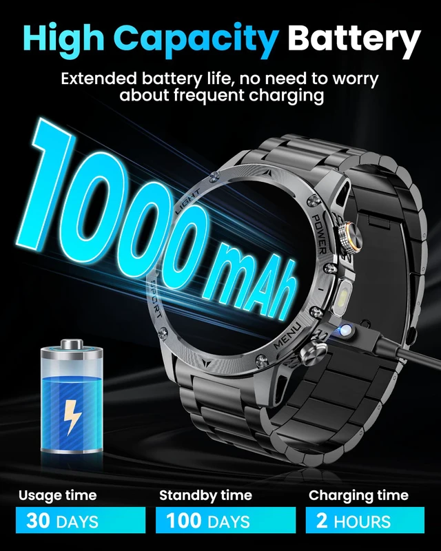 Alt view image 2 of 7 - Military Smart Watches for Men (Answer/Make Calls), Smart Watch with 1000mAh Battery, Heart Rate/Sleep Monitor 100+ Sport Modes 1.7 Fitness Watch for Android/iPhone, 2 Bands (Silver)
