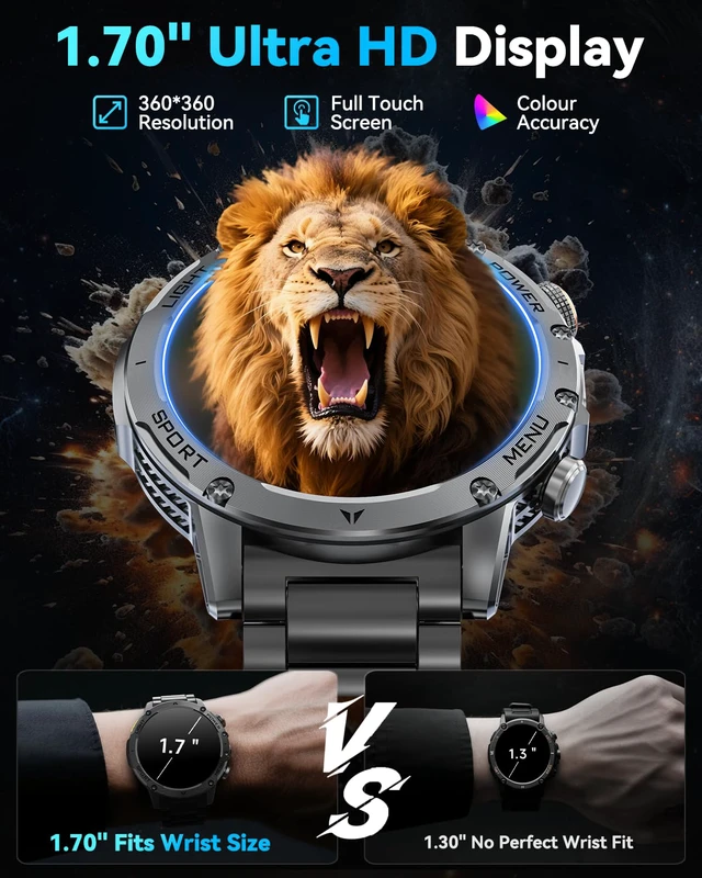 Alt view image 3 of 7 - Military Smart Watches for Men (Answer/Make Calls), Smart Watch with 1000mAh Battery, Heart Rate/Sleep Monitor 100+ Sport Modes 1.7 Fitness Watch for Android/iPhone, 2 Bands (Silver)
