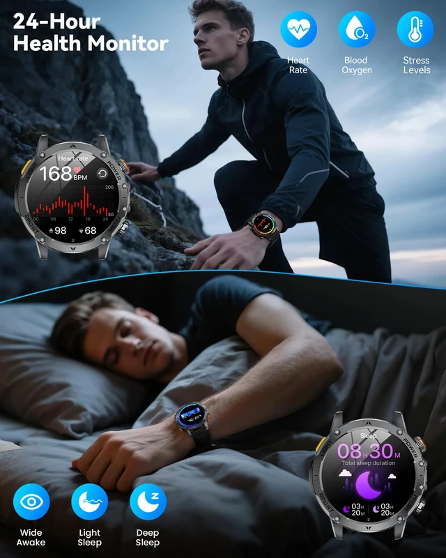 Alt view image 4 of 7 - Military Smart Watches for Men (Answer/Make Calls), Smart Watch with 1000mAh Battery, Heart Rate/Sleep Monitor 100+ Sport Modes 1.7 Fitness Watch for Android/iPhone, 2 Bands (Silver)