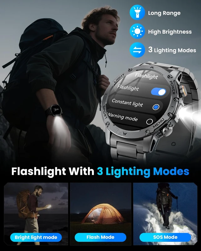 Alt view image 5 of 7 - Military Smart Watches for Men (Answer/Make Calls), Smart Watch with 1000mAh Battery, Heart Rate/Sleep Monitor 100+ Sport Modes 1.7 Fitness Watch for Android/iPhone, 2 Bands (Silver)