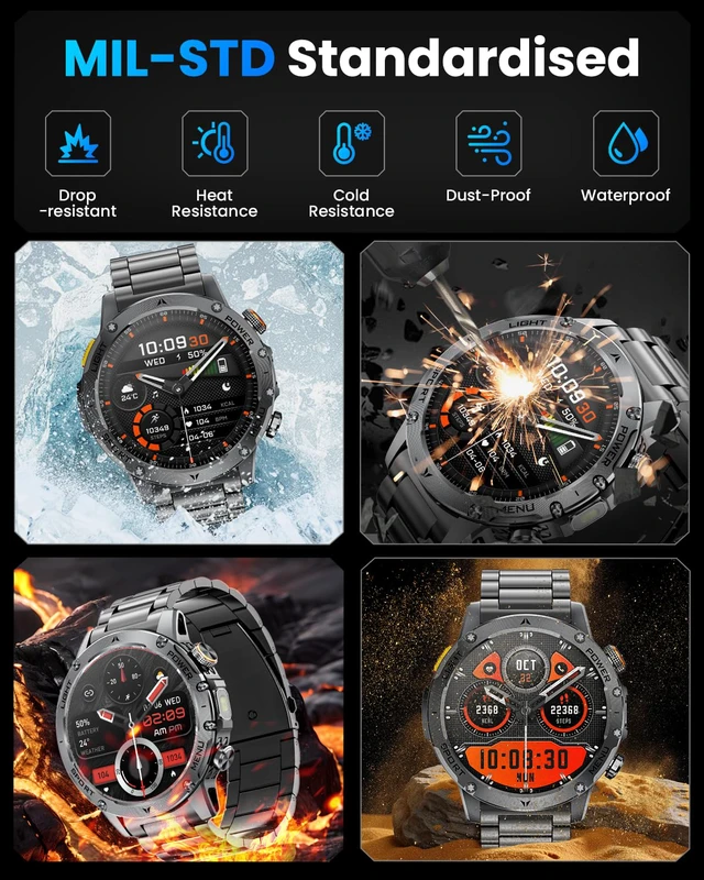 Alt view image 6 of 7 - Military Smart Watches for Men (Answer/Make Calls), Smart Watch with 1000mAh Battery, Heart Rate/Sleep Monitor 100+ Sport Modes 1.7 Fitness Watch for Android/iPhone, 2 Bands (Silver)