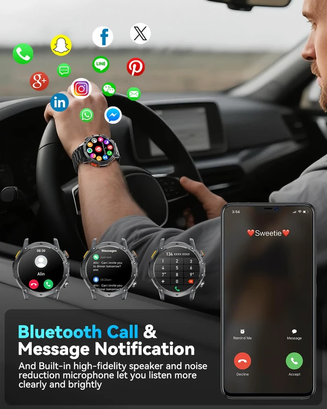 Alt view image 7 of 7 - Military Smart Watches for Men (Answer/Make Calls), Smart Watch with 1000mAh Battery, Heart Rate/Sleep Monitor 100+ Sport Modes 1.7 Fitness Watch for Android/iPhone, 2 Bands (Silver)