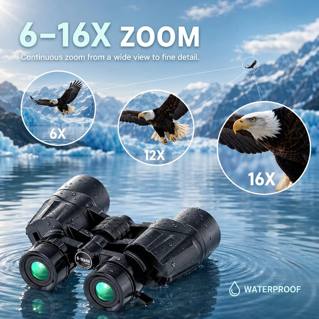 Alt view image 2 of 7 - 6-16x40 Zoom Binoculars for Adults High Powered Alaska Cruise Ship Stargazing Binoculars with Zoom Bird Watching Camping Hiking Travel Concert Long Range Binoculars Waterproof Clear Low Light