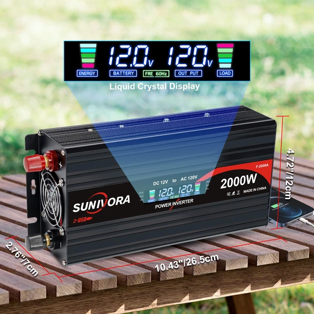 Alt view image 6 of 7 - 2000W Power Inverter 12V DC to 110V/120V AC Converter 4000W Peak LCD Display, 3 AC Outlets & 2 USB Ports Power Inverters for Vehicles Truck Boat RV Camping Solar System emergency backup