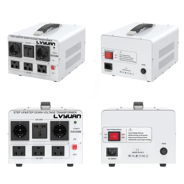 Alt view image 4 of 7 - 3000W Step Up & Down Voltage Transformer 110/120V to 220/240V 6 multi-socket(3US+2EU+1Universal), resettable MCB breaker, 8-fold safety shield, pure copper toroidal coil,CE&FCC certified