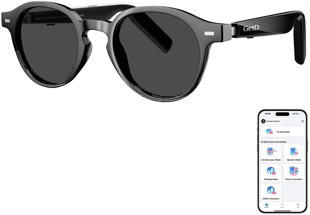 Main image of AI Smart Sunglasses, Real-Time Translation, Bluetooth Open Ear Audio For Business Meetings Travel & Daily Use, Languages Translation, ChatGPT,IPX4 Waterproof, Bluetooth 5.4, 11H Playtime