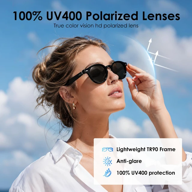 Alt view image 6 of 7 - AI Smart Sunglasses, Real-Time Translation, Bluetooth Open Ear Audio For Business Meetings Travel & Daily Use, Languages Translation, ChatGPT,IPX4 Waterproof, Bluetooth 5.4, 11H Playtime