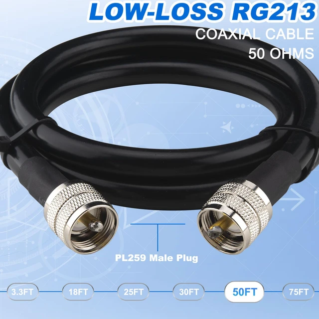 Alt view image 5 of 5 - RG213 Coaxial Cable 50FT - CB Coax Cable PL259 to PL259 Low Loss 50 Ohm RG-213 UHF PL-259 Male Cable for Ham Radio CB Radio Antenna
