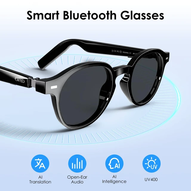 Alt view image 2 of 7 - AI Smart Sunglasses, Real-Time Translation, Bluetooth Open Ear Audio For Business Meetings Travel & Daily Use, Languages Translation, ChatGPT,IPX4 Waterproof, Bluetooth 5.4, 11H Playtime