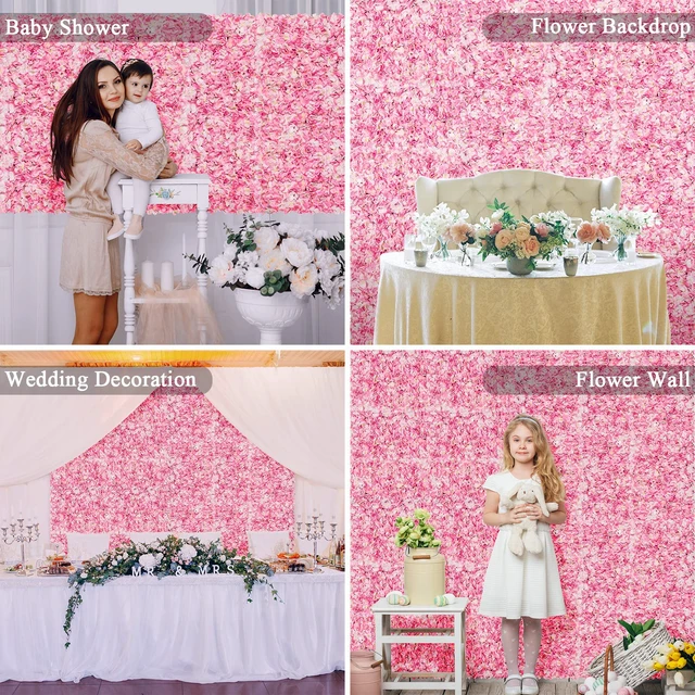 Alt view image 4 of 4 - Flower Wall Panel Set, U'Artliens Artificial Wall Flower Backdrop 24x16 Inch 3D Silk Hydrangea Rose Floral Panel for Photo Background Home Party Wedding Backdrop Decoration (4pcs, Pink)