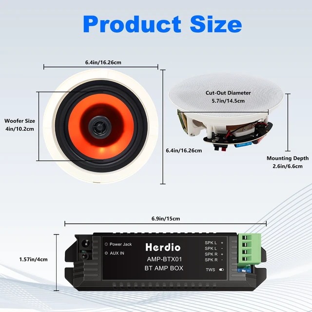 Alt view image 6 of 7 - 4 Inch Bluetooth Ceiling Speakers Max Power 240 Watts 2 Way Flush Mount in Wall Speaker Great for Bathroom, Kitchen,Living Room,Office(1 Pair)