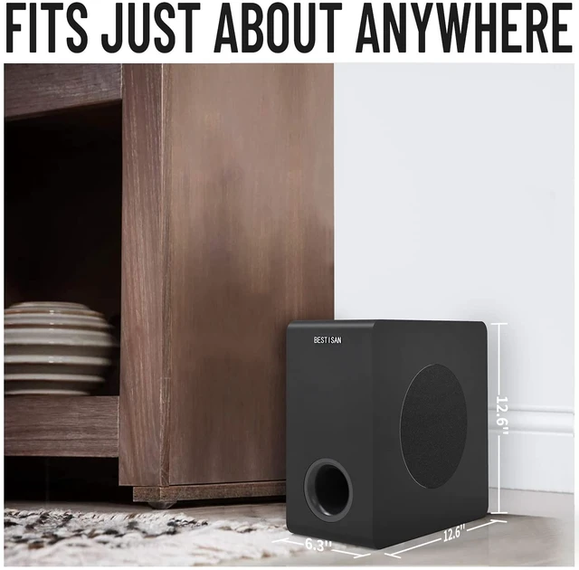Alt view image 3 of 7 - Powered Subwoofer Home Audio, Small Subwoofer for Receiver 6.5 Side-Firing Woofer, Slim Compact Design, RCA, LFE, AUX Input, High-Level Speaker Input & Output