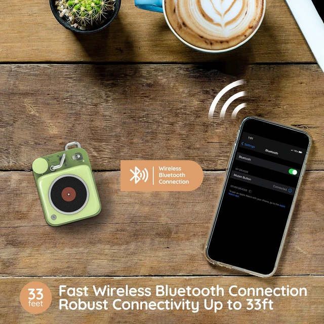 Alt view image 7 of 7 - Mini Bluetooth Speaker, Button Retro Portable Wireless Speaker Small Cute Design with Loud Volume Great Sound, Includes Lanyard & Gift Bag, Perfect for Desk, Room Decor and Vintage Gift