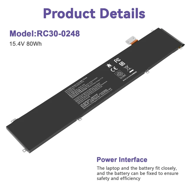 Alt view image 7 of 7 - RC30-0248 Battery Replacement for Razer Blade Advanced 15 2018 2019 2020 2021 RTX 2060 2070 2080 RZ09-02385 RZ09-02386 RZ09-02386E92 RZ09-02486 RZ09-02886 RZ09-02887 RZ09-0301 RZ09-03135 4ICP4/55/162