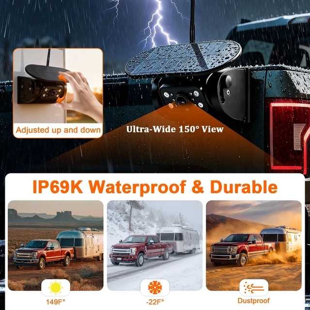 Alt view image 6 of 7 - X5 Magnetic Solar Wireless Backup Camera with 5" HD Monitor, 1-Min Zero-Install for RV Truck Trailer, 320ft Signal Range, 15000mAh Battery & 5W Solar Panel Back Up Camera