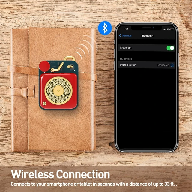 Alt view image 7 of 7 - Mini Bluetooth Speaker, Button Retro Portable Wireless Speaker Small Cute Design with Loud Volume Great Sound, Includes Lanyard & Gift Bag, Perfect for Desk, Room Decor and Vintage Gift